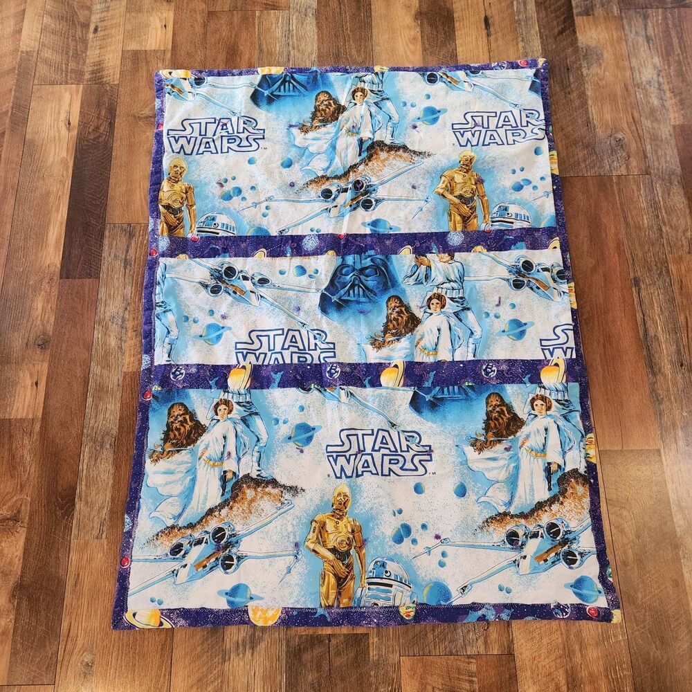 Vtg Star Wars 1977 Handmade Blanket From Bed Sheets 35x47.5" Vader Luke Leia